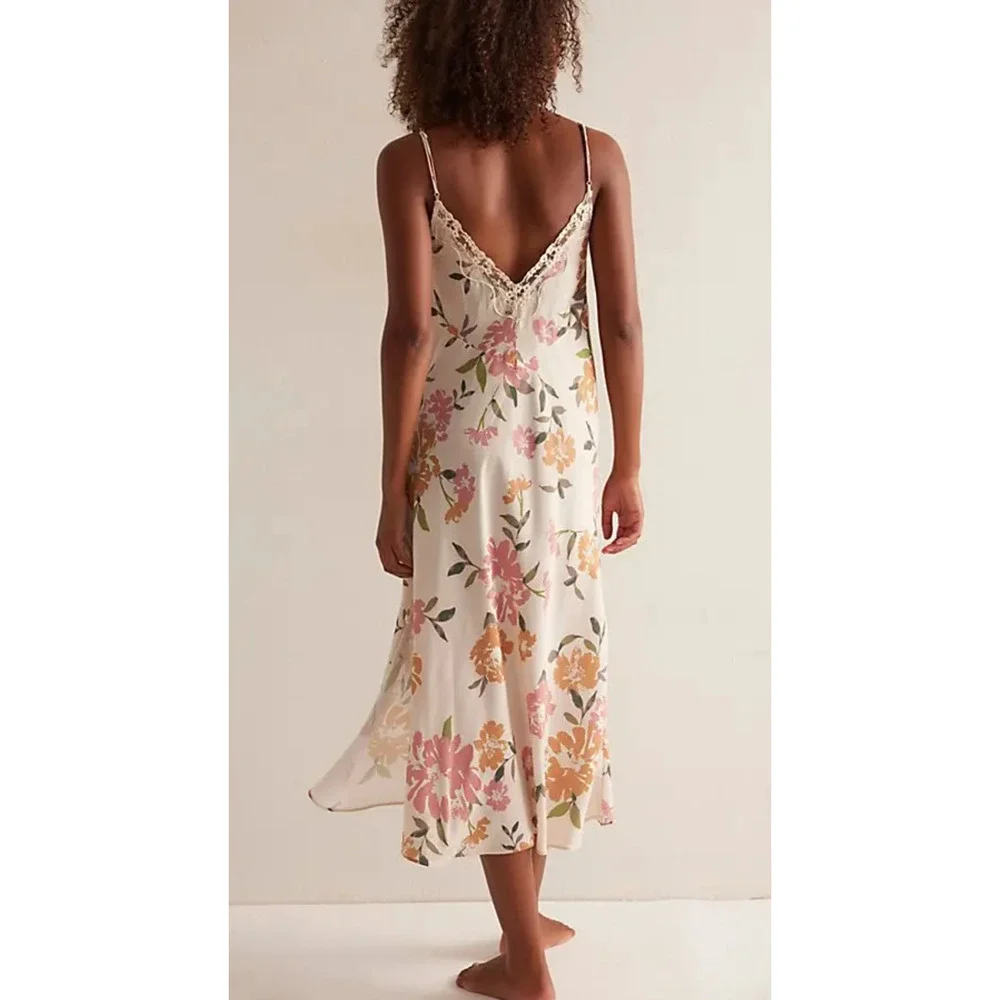 NEW FREE PEOPLE INTIMATELY NEUTRAL COMBO SOMEONE LIKE YOU MIDI SLIP DRESS SZ M